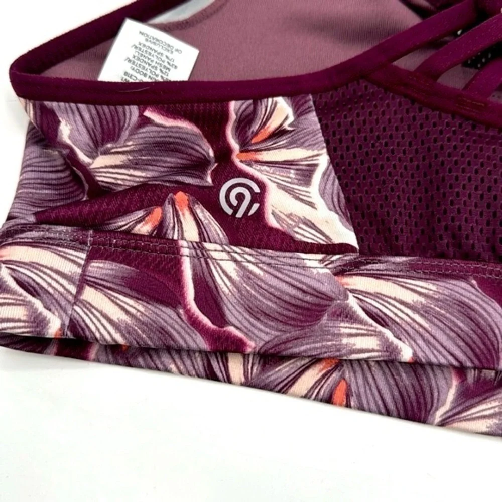 UEC Champion floral maroon low impact sports bra low impact support small